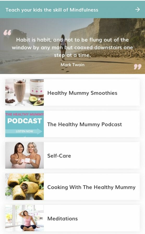 Display layout of the healthy mummy app.