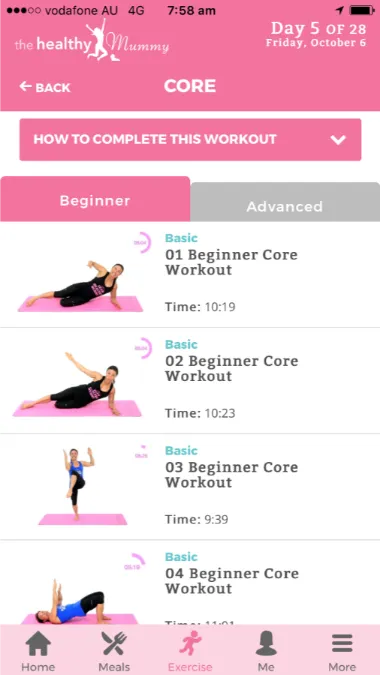 Ultimate exercise Core workout chart example